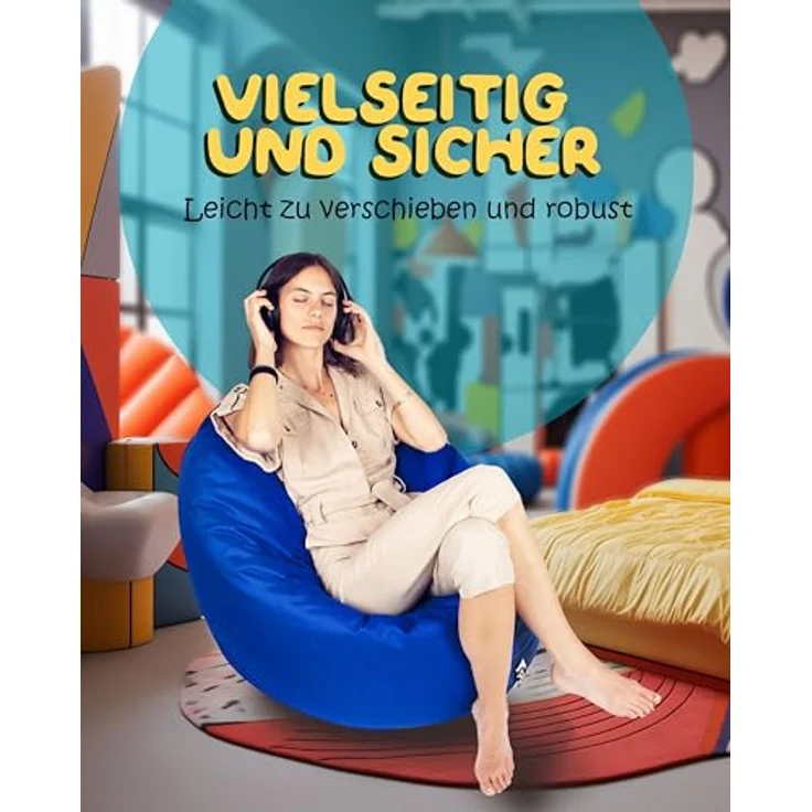 PATCH HOME 2 in 1 Funktion Sitzsack Sessel Bean Bag Sitzsäcke Gaming mit Reißverschluss bereits befüllt - Ø 125cm - Blau – Bild 4