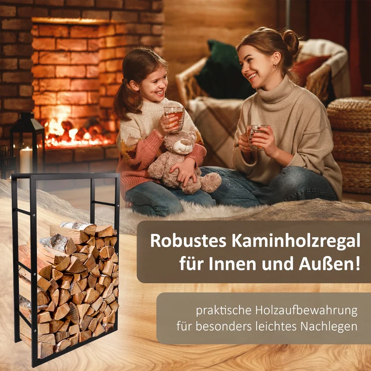 Kaminholzregal schwarz, Metallregal 60x25x100 cm, Brennholzregal – Bild 7