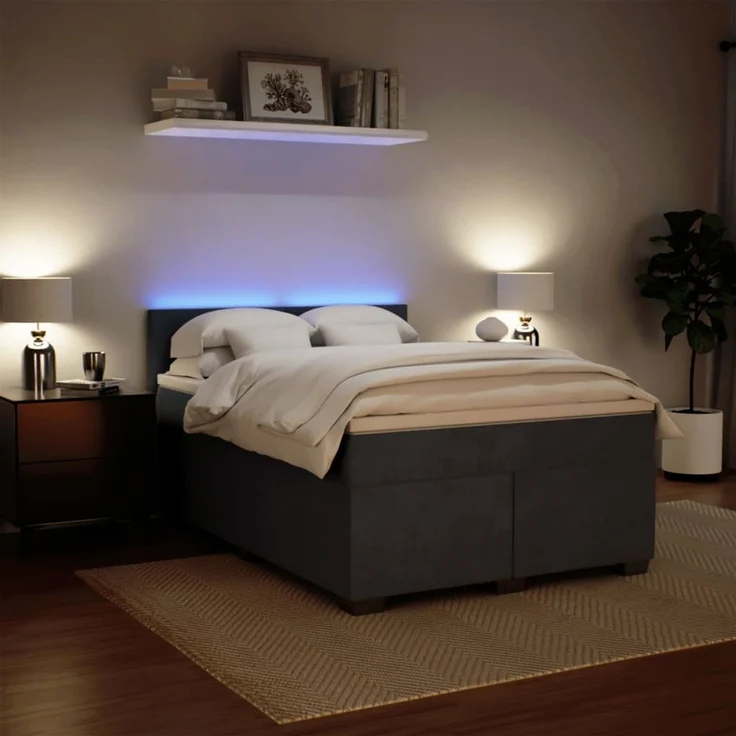 vidaXL Boxspringbett mit Matratze Dunkelgrau 140x200 cm Samt 3288625 – Bild 4