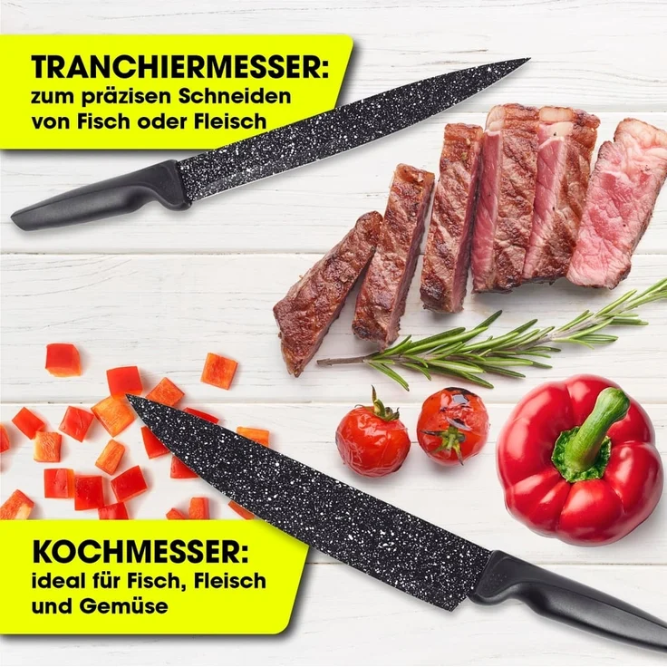 GOURMETmaxx Messer-Set 6-tlg, Küchenmesser-Set (6-tlg), für müheloses Schneiden von Gemüse, Fleisch, Fisch, Brot – Bild 5