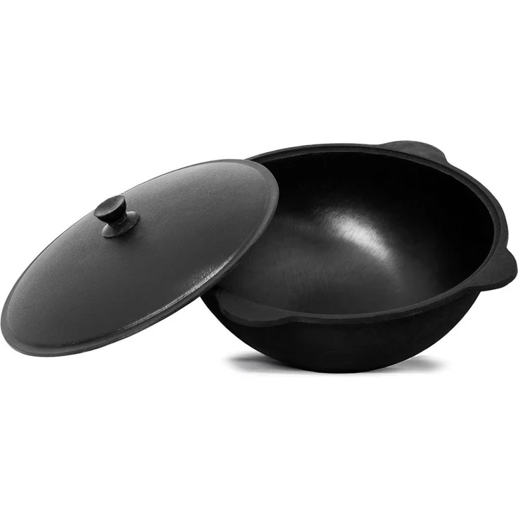 BIG-PAN Wok Gusseisen Kazan 8L mit Deckel Feuertopf für Camping Grill Dutch Oven, (Feuertopf Schwenktopf Dutch Oven, Uzbekischer Kessel Namangan), asiatischer Topf für Plov Wok Eintöpfe – Bild 3