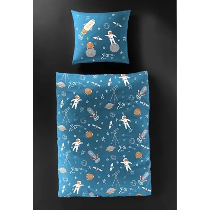 JACK Bettwäsche JACK by Bierbaum 135x200cm, Biber, 2 teilig, Astronaut Weltall Sterne Weltraum Raumschiff Blau – Bild 6