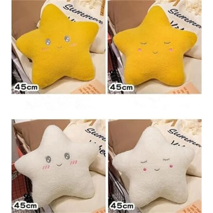 Kuschelkissen Kinder Sternkissen 40 cm Weiche Flauschige Sternform Zierkissen Sofakissen, Sternkissen Dekokissen für Kinderzimmer Mädchen Jungen (offene Augen,Weiß) – Bild 7