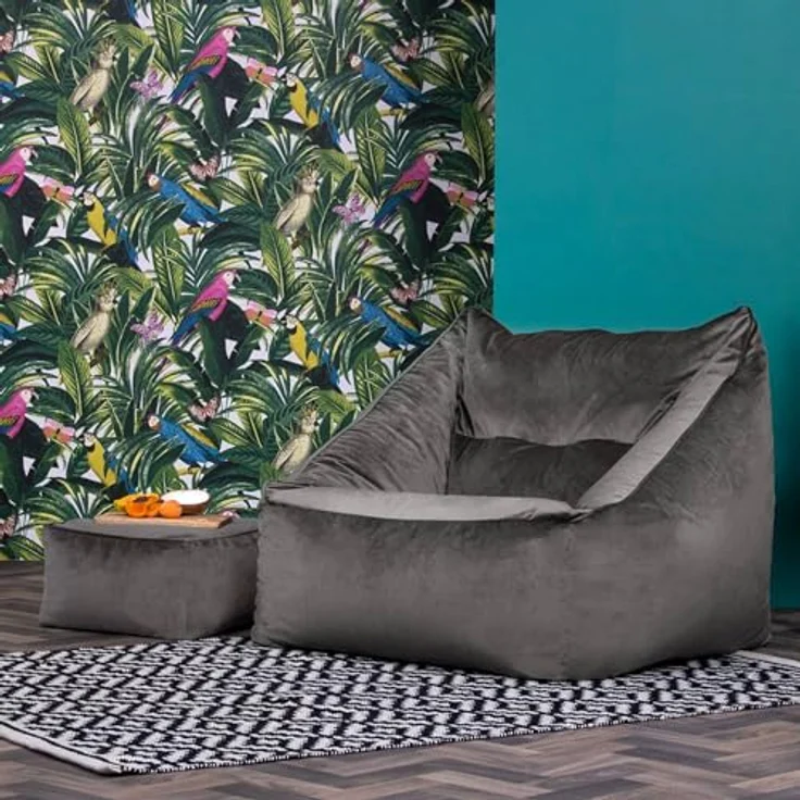 Icon Riesen Sitzsack Sessel „Natalia“, Plüsch XXL Sitzsack Erwachsene mit Füllung für das Wohnzimmer, Riesensitzsack Sofa XXL (Grün, Sitzsack + Hocker) – Bild 5
