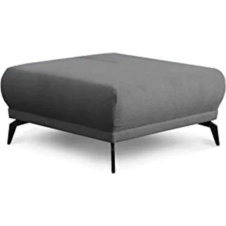 CAVADORE Hocker Cooper / Polsterhocker mit schwarzen Metallfüßen und feinem Cord-Bezug, als Beistellhocker oder Sitzhocker / 89 x 43 x 89 / Cord, Dunkelgrau