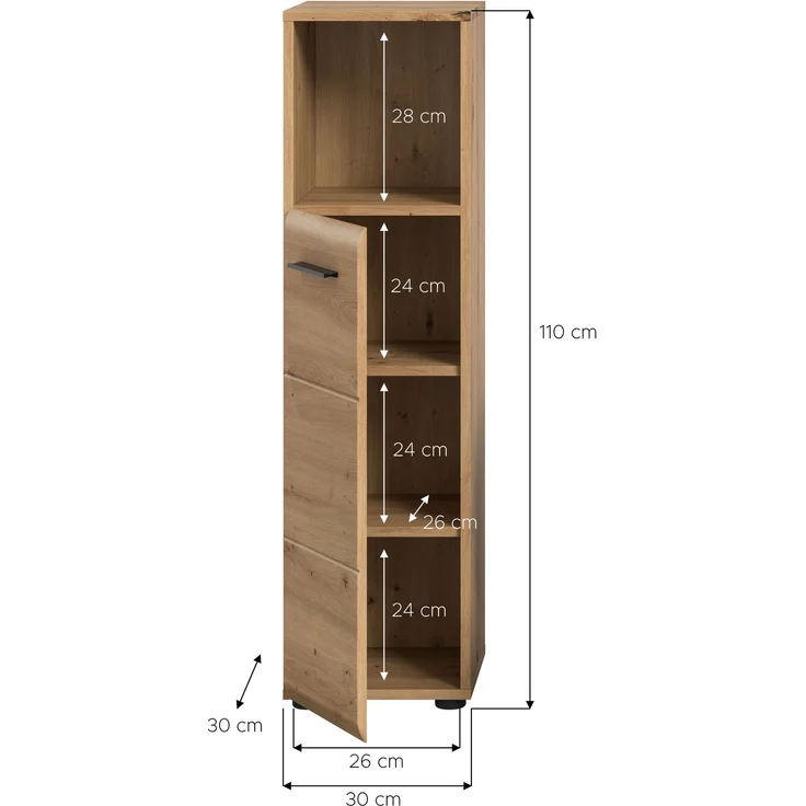 Standschrank hoch (B/H/T: 30x110x30 cm) in Artisan Oak Nachbildung und Artisan Oak Nachbildung – Bild 4