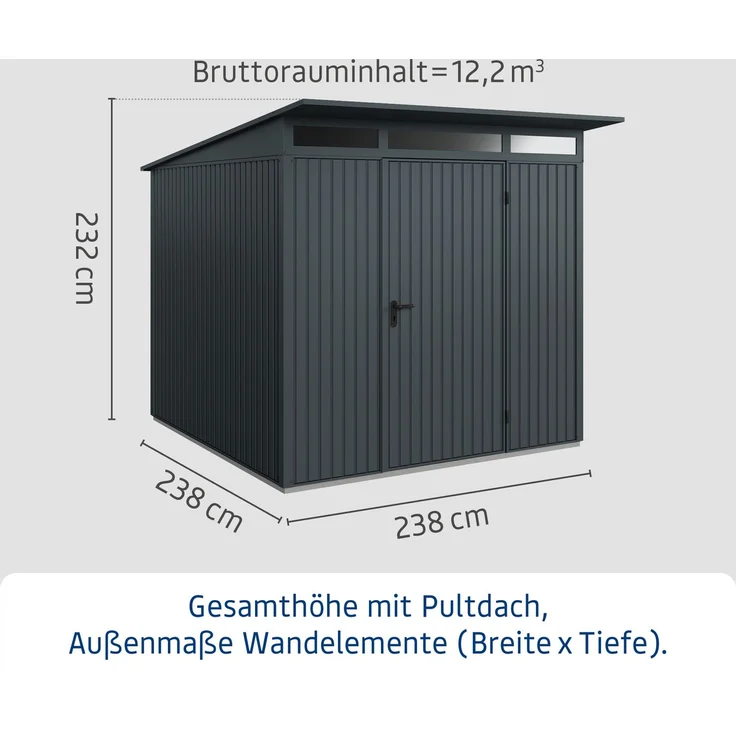 Hörmann 'Ecostar Trend' Metall-Gerätehaus mit Pultdach und 1-flügliger Tür, 238 x 238 x 232,3 cm (BxTxH), 5,7 m², Stahlblech anthrazitgrau – Bild 4