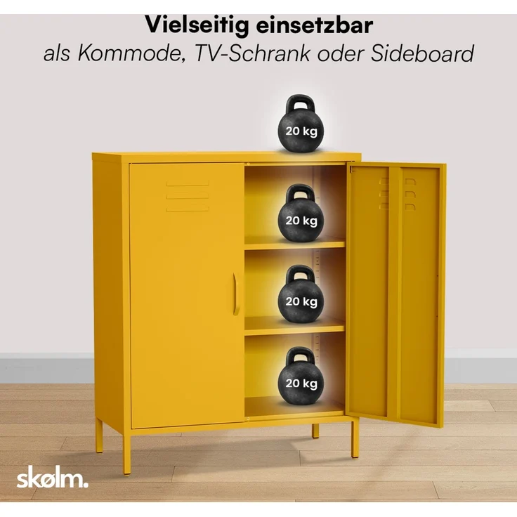 skølm 'Atria' Metallkommode, senfgelb, 100x38x80 cm, Metallschrank mit 3 Fächern – Bild 6