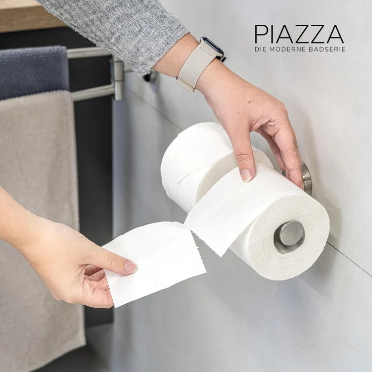 bremermann Toilettenpapierhalter Bad-Serie PIAZZA – Doppelrollenhalter 2in1, Edelstahl matt – Bild 6