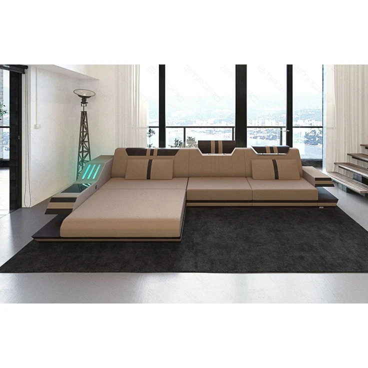 Sofa Dreams - Polstersofa Materialmix Ravenna L-Form LED - Mikrofaserstoff - Taupe-Weiß - Links – Bild 4