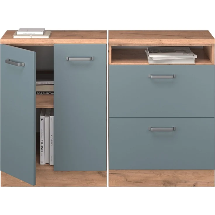 Küchenschrank für Dachschrägen R-Line Blau-Grau 120 cm 2er Set Schrankkorpuss 60 cm Tiefe Vicco – Bild 5