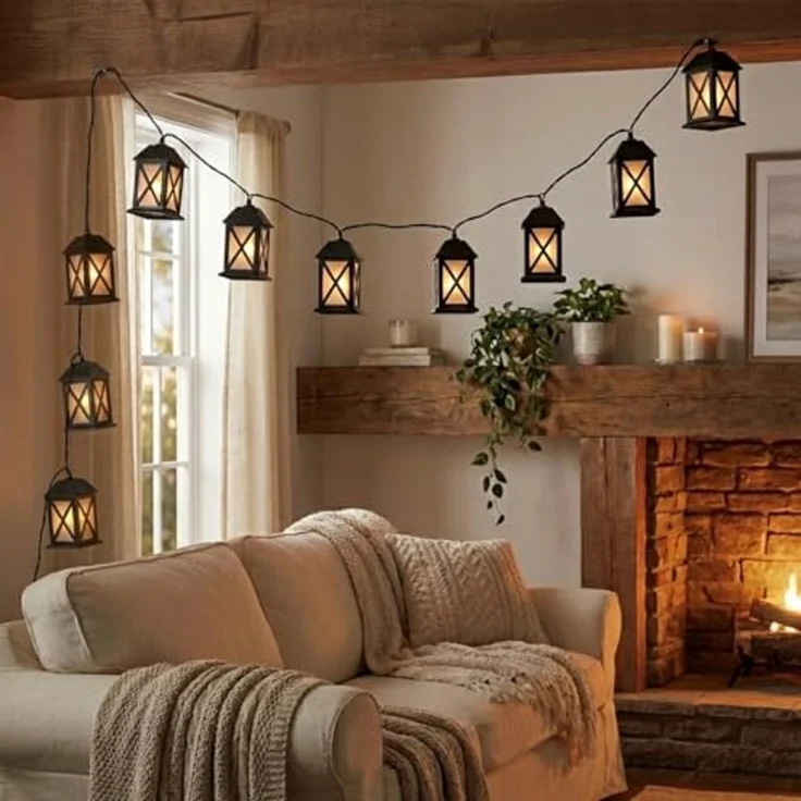 HAC24 LED-Lichterkette Lichterkette Laterne Lampen Kette Dekolaterne Garten Beleuchtung, 10-flammig, 10-flammig, Warmweiß, Strombetrieben, Wetterfest – Bild 3