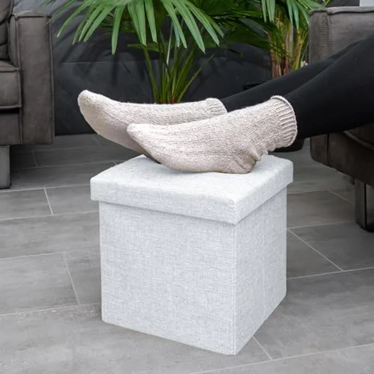 Intirilife Sitzhocker (Sitzwürfel mit Stauraum 30x30x30 cm in SCHNEE WEIß - Fußablage, 1 St), Faltbare Sitzhocker - aus Stoff mit Mulden - Aufbewahrungsbox Truhe – Bild 3