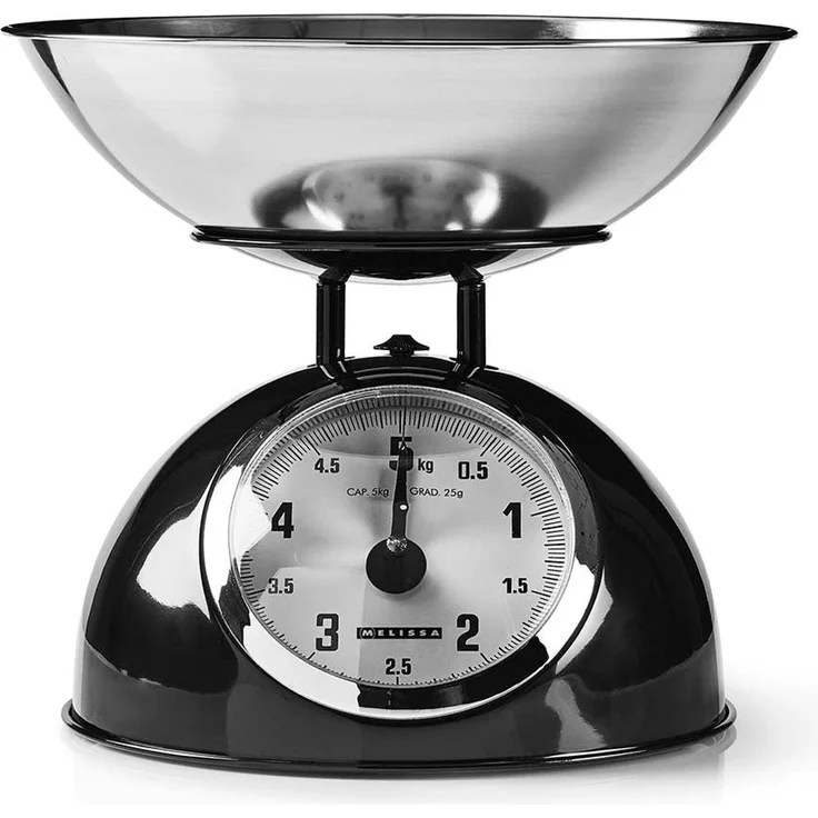 Retro-Küchenwaage | Analog | Metallgehäuse | Abnehmbare Schale | Max. 5kg | 25-Gramm-Schritte | Schwarz – Bild 1