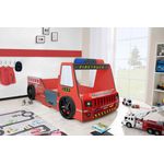 Autobett Kinderbett 90x200 Feuerwehrbett "Rio Firetruck" Hochglanz mit LED Leuchte Rot