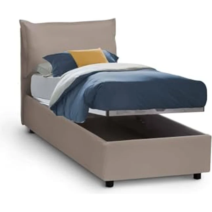 Talamo Italia - Einzelbett Emilia, Bettkasten mit Kunstlederbezug, 100 % Made in Italy, Öffnung vorne, inklusive Matratze 90 x 200 cm, Taupe – Bild 6