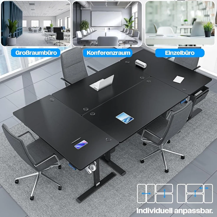 KESSER® Höhenverstellbarer Schreibtisch elektrisch | Ergonomisch Steh-Sitz Schreibtisch | 3-Funktions-Memory Steuerung | Inkl. 360° Rollen & USB-Ladeanschluss | Computertisch für Homeoffice Schwarz, 120 x 60 cm – Bild 8