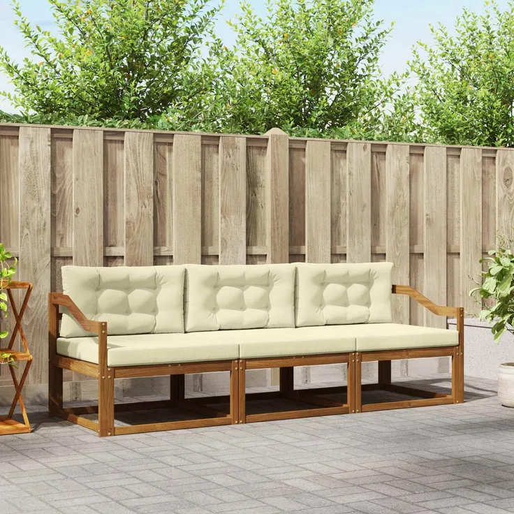 vidaXL Outdoor-Sofagarnitur 3 stk. 3-Sitzer Natur und Creme 3367138