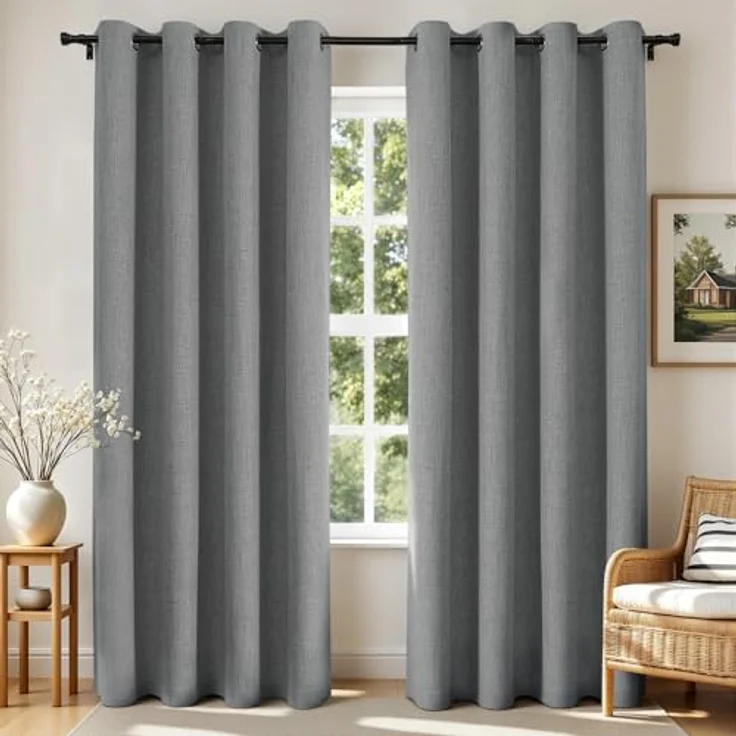 Joydeco Graue Vorhänge, Verdunkelungsvorhänge für Schlafzimmer, 228,6 cm, Vorhänge für Schlafzimmer, Leinenzimmer, verdunkelnd, Jute, strukturierte Vorhänge und Vorhänge (132,1 x 228,6 cm, Hellgrau) – Bild 1