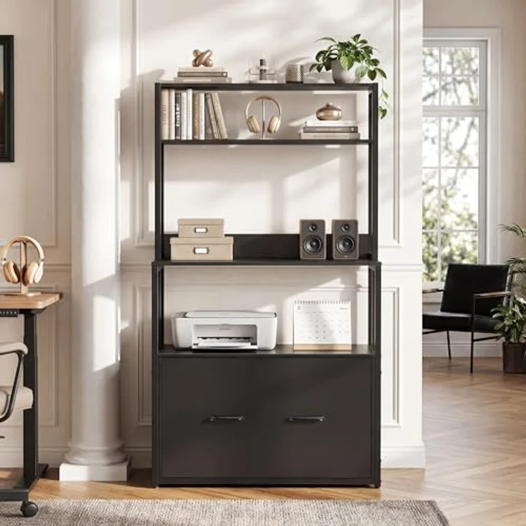 YITAHOME Aktenschrank mit Schublade, Aktenschrank mit Bücherregal für A4, Briefe, Rechtsakten, Metall-Aufbewahrungsschrank, Druckerständer für Büro, Schule, Zuhause, Organisation, Schwarz – Bild 5