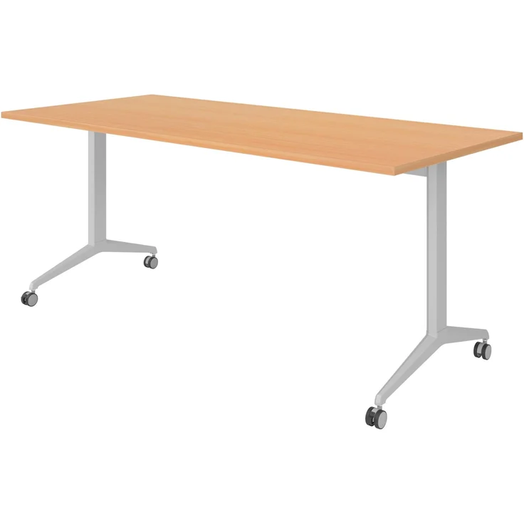 bümö Seminartisch klappbar fahrbar 180x80 cm Buche, Gestell silber - Klapptisch staffelbar, mit vier Doppelrollen Büro Schulungstisch, KFZ19-6-S – Bild 1