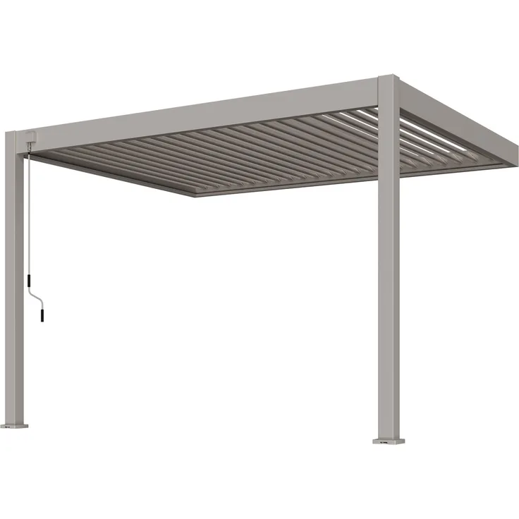 Weide Deluxe | Wand Pergola | Voll Aluminium | 3 x 3,6 M | Lamellendach Ivory Sand