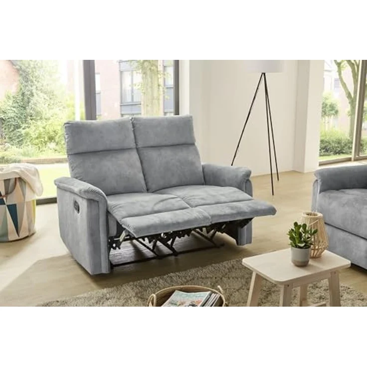2-Sitzer-Relaxsofa Couch Liegefunktion Federkernpolsterung Velours Vintage Grau – Bild 6