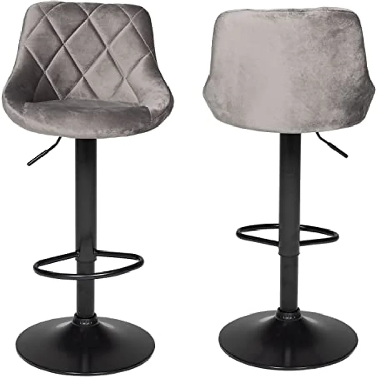 Happy Garden 2er Set Barhockern aus grauem Samt Robin. Küchenstuhl in modernem Design mit Sitzfläche, höhenverstellbar, um 360° drehbar und Fußstütze. Hocker mit Rückenlehne aus Samt – Bild 6