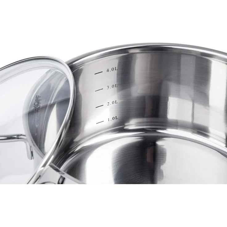 Kopf Topf-Set Merkur 6-tlg, Edelstahl (6-tlg), Kochtopfset Induktion, mit Schüttrand, Literskala und Glasdeckel – Bild 3