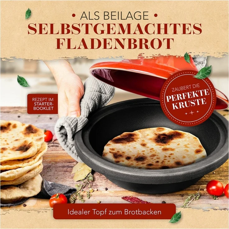 Krustenzauber Dampfgartopf Tajine Topf 2-4 Personen - Hochwertige 27cm Gusseisen Tajine, (Tajine Induktion und Ofengeeignet, Tajine-Topf, marokkanische Tajin, Tachine, Tagine, Tahini, Tajines, Tahin) – Bild 3