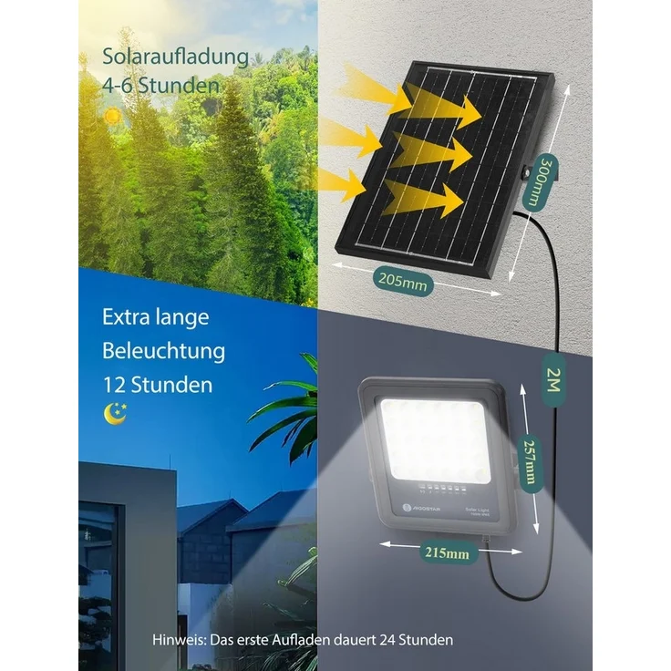 Aigostar Flutlichtstrahler Solarstrahler mit Fernbedienung,6500K,IP65 Außenstrahler,2m Kabellänge, LED fest integriert, Tageslichtweiß – Bild 3