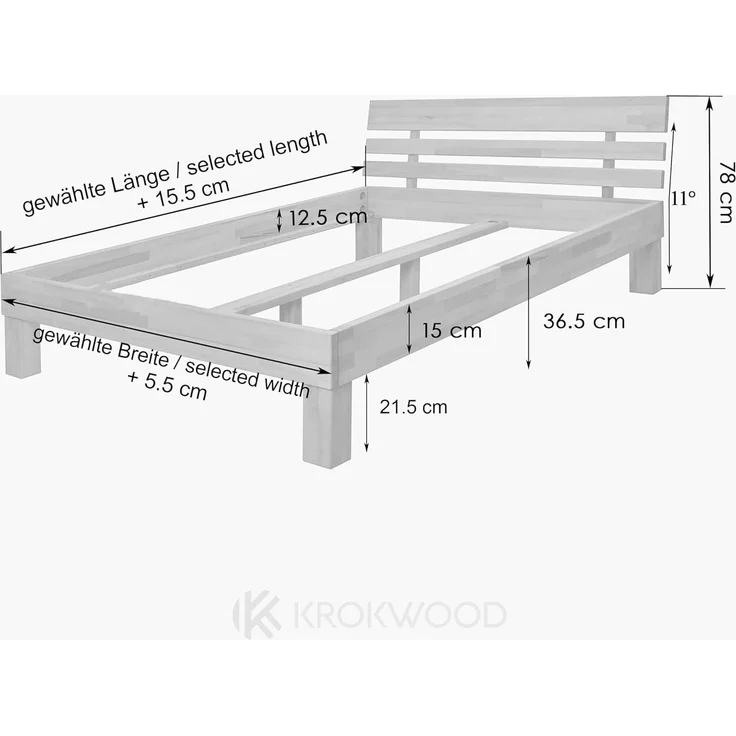 Krok Wood Massivholzbett Julia mit Kopfteil in Buche 140x200 cm – Bild 2