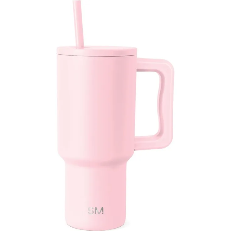 Simple Modern Thermobecher mit Strohhalm und Griff | Isolierter Edelstahl-Trinkbecher Eiskaffee-Reisebecher | Geschenke für Frauen und Männer | Trek | 890ml | Blush