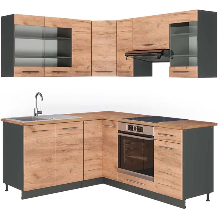 Eckküche Fame-Line Goldkraft Eiche/Anthrazit 190 x 160 cm, AP Eiche Vicco – Bild 1