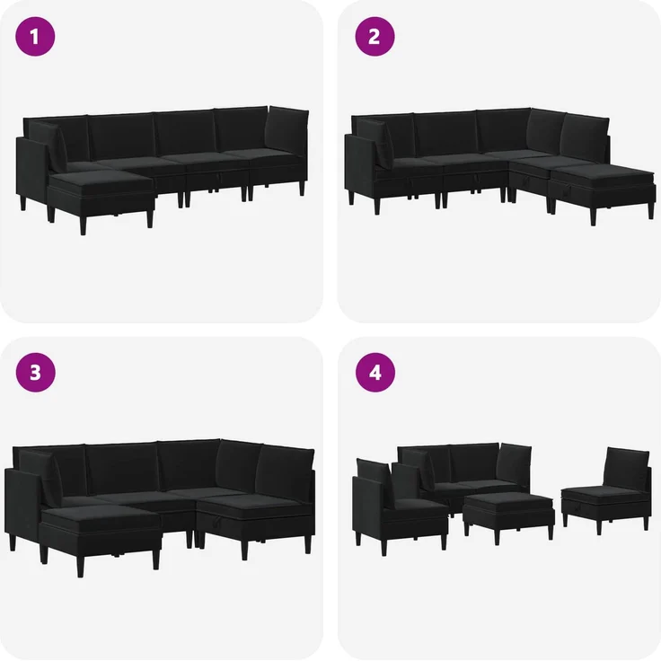 vidaXL Wohnzimmergarnitur mit Kissen mit Speicher 5 pcs Schwarz Samt 3413756 – Bild 9
