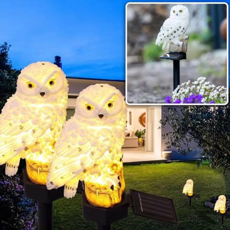 Casativo LED Solar Eule, 2er Set, wetterfest mit Dämmerungssensor, originelle Gartenleuchte für Balkon und Garten – Bild 4