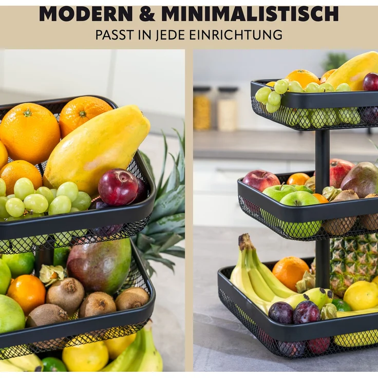 eluno Obstschale 3-stöckig / Brotkorb, Obstkorb aus schwarzem Metall – Bild 6