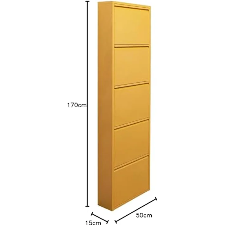 Kare Design Schuhschrank Caruso Gelb, Metall, mit 5 Klappen, Schuhablage für 10 Paar Schuhe, schmal, platzsparend, hoch, Schuhregal, Eingangsbereich, 170 x 50 x 15 cm (H/B/T), 88016 – Bild 4