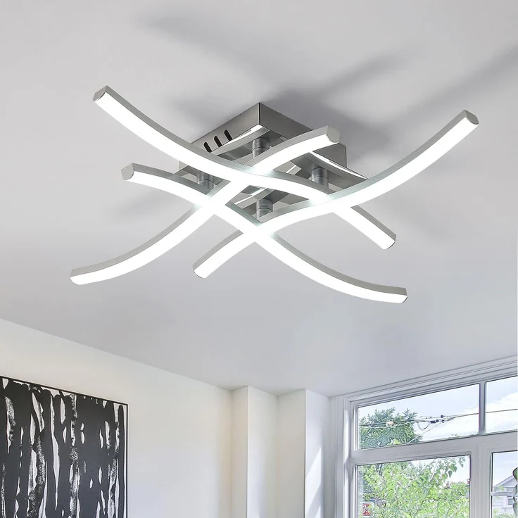 Goeco Deckenlampe LED Deckenleuchte Modern 24W Flurlampe Decke mit 4 LED-Boards Kaltweißes Licht 6500K LED Lampen Deckenbeleuchtung für Schlafzimmer Wohnzimmer Küche, Silber 46 cm * 46 cm – Bild 1