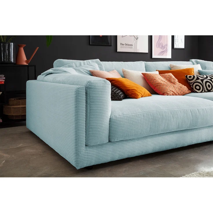 KAWOLA Big Sofa RAINA Cord hellblau 85 x 150 x 254 cm – Bild 2