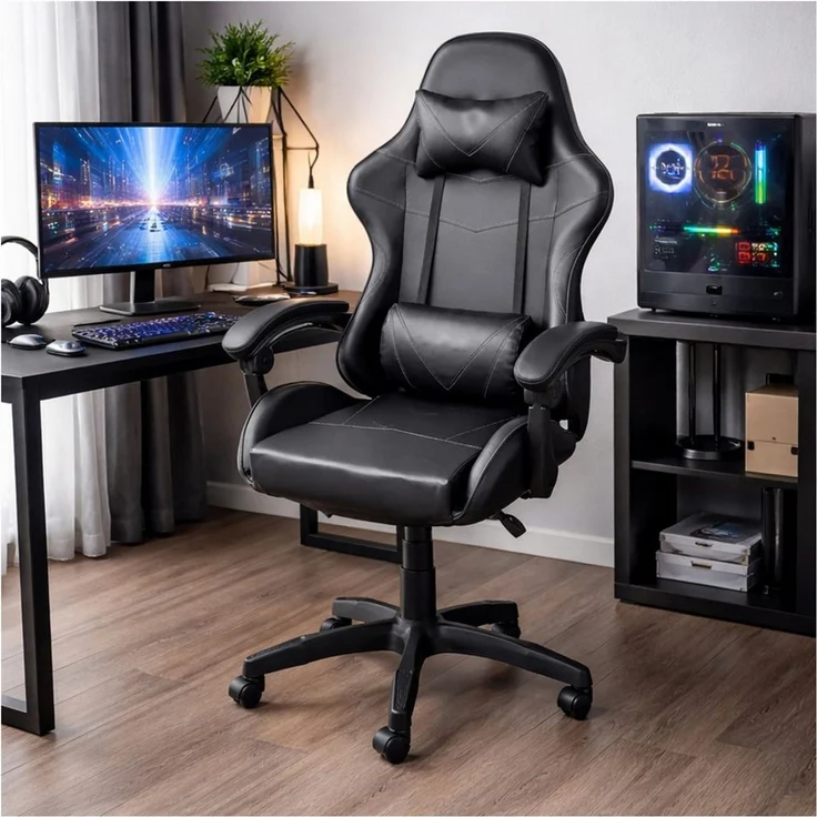 HTI-Living Gaming-Stuhl Gaming Stuhl Kunstleder Schwarz (Stück, 1 St) – Bild 4