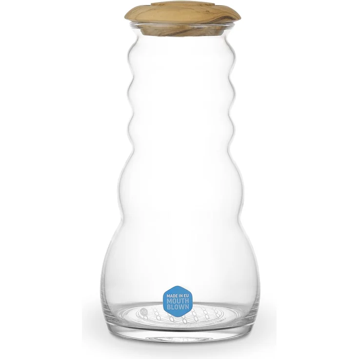 Krug Cadus 1l white - Blume des Lebens - Olivenholzdeckel - mundgeblasen – Bild 1