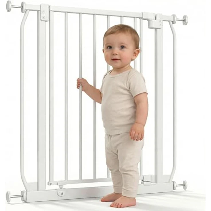 Safetots Elite Sicherheitsschutzgitter, 71cm - 80cm, Mattweiß, Treppenschutzgitter mit Druckmontage, Sicherheitsbarriere, Einfache Installation – Bild 2