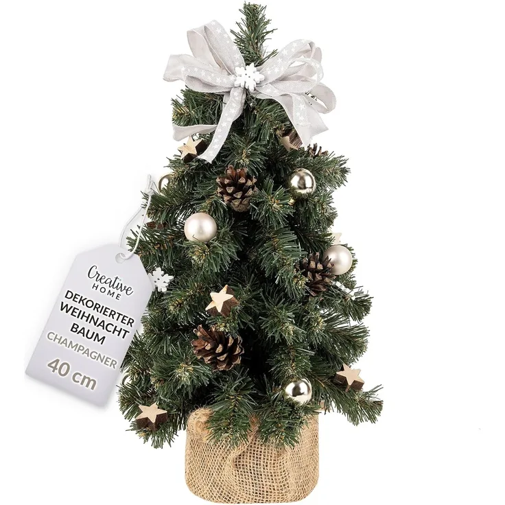 Creative Home Künstlicher Weihnachtsbaum Weihnachtsbaum Geschmückt Höhe 40 cm, Künstlicher Tannenbaum Mini, für Tisch Schreibtisch Büro