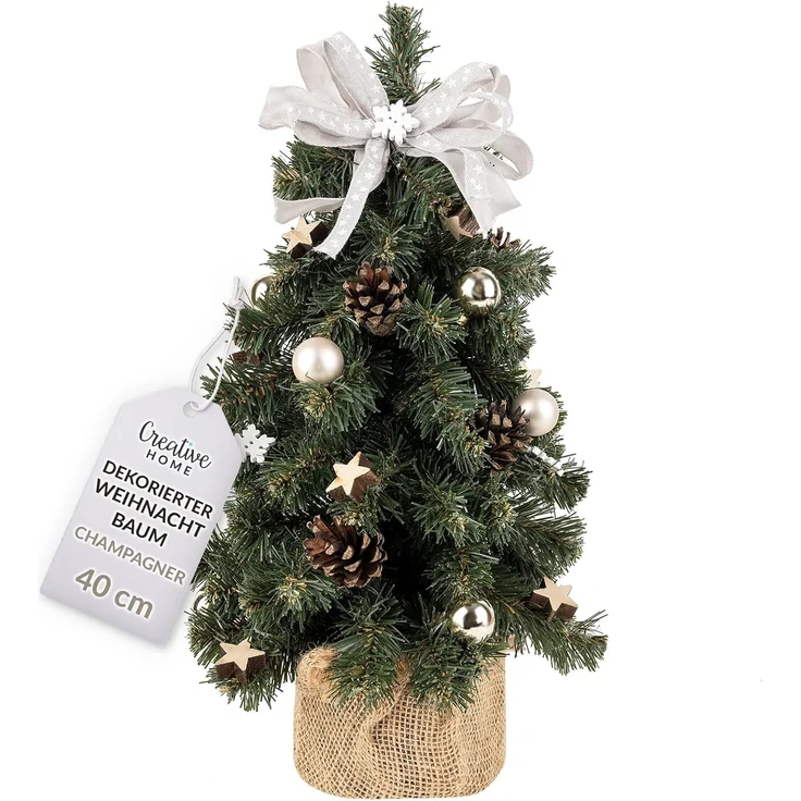 Creative Home Künstlicher Weihnachtsbaum Weihnachtsbaum Geschmückt Höhe 40 cm, Künstlicher Tannenbaum Mini, für Tisch Schreibtisch Büro