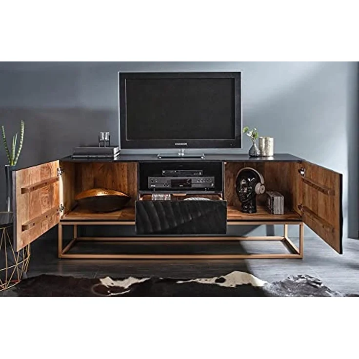 riess-ambiente TV-Board SCORPION 160cm schwarz, Massivholz · Lowboard · Metall · Wohnzimmer · 3D Schnitzereien – Bild 5