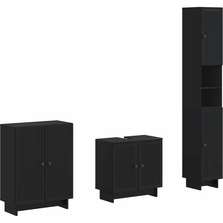 vidaXL 3-teiliges Badezimmer-Schranksystem EDE Schwarz Holzwerkstoff 3417415 – Bild 2