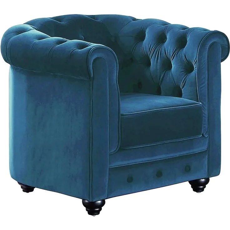 Vente-unique - Sessel - Samt - Grünblau - CHESTERFIELD