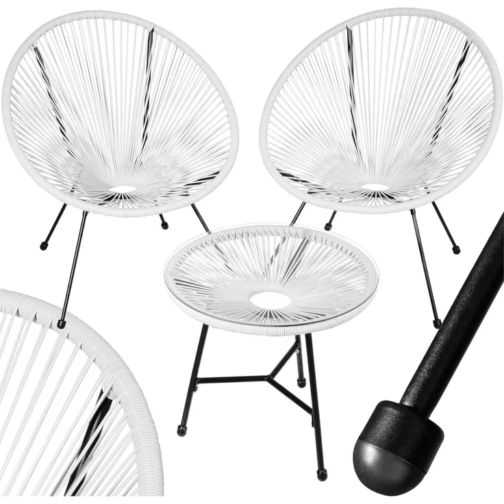 tectake® Set 2X Stuhl 1x Beistelltisch Acapulco, Gartenstuhl, Gartenstühle im Retro Design, Indoor und Outdoor Sessel für Garten, Wintergarten, als Terrassenstühle oder Balkon Sessel - weiß