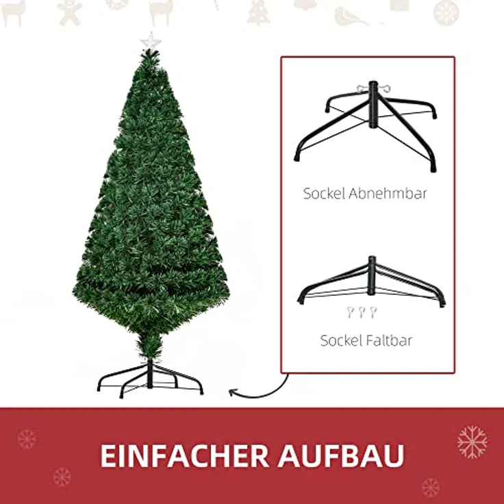 HOMCOM Künstlicher Weihnachtsbaum Weihnachtsbaum, Christbaum, Tannenbaum LED Lichtfaser Baum, Grün, 150 cm – Bild 6
